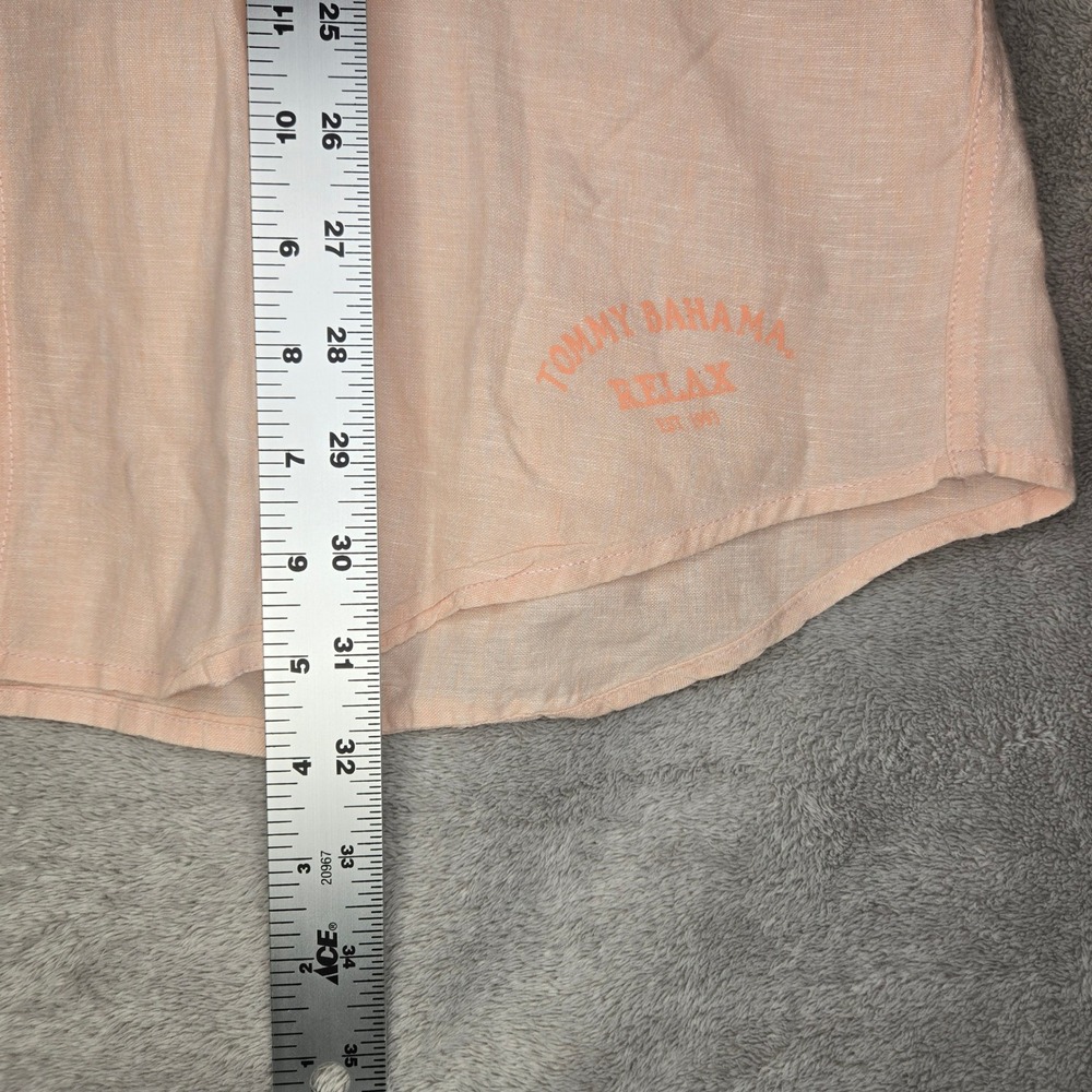 Tommy Bahama Relax Mens L Peach 100% Linen Long Sleeve Button Up Shirt Pocket - Picture 8 of 9